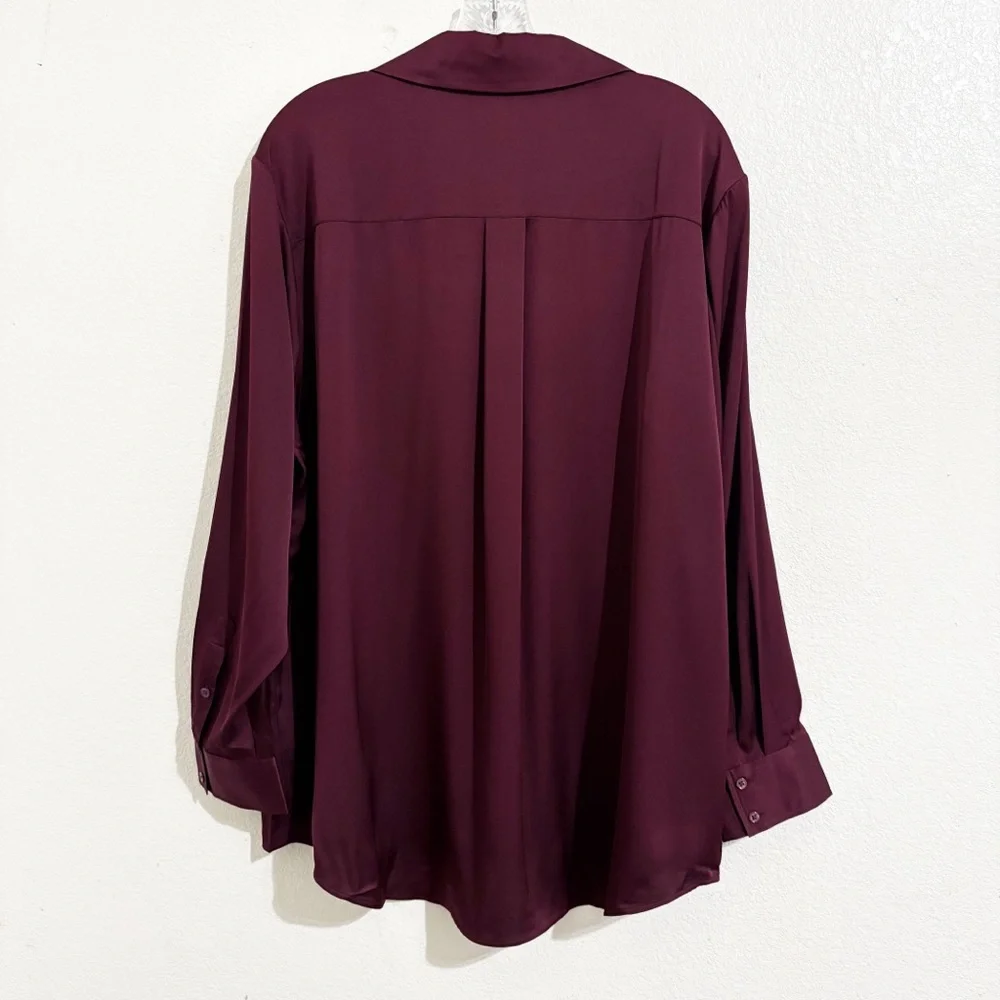 Quince Washable Stretch Silk Notch Collar Button Front Blouse Wine Tasting Red - Picture 8 of 13
